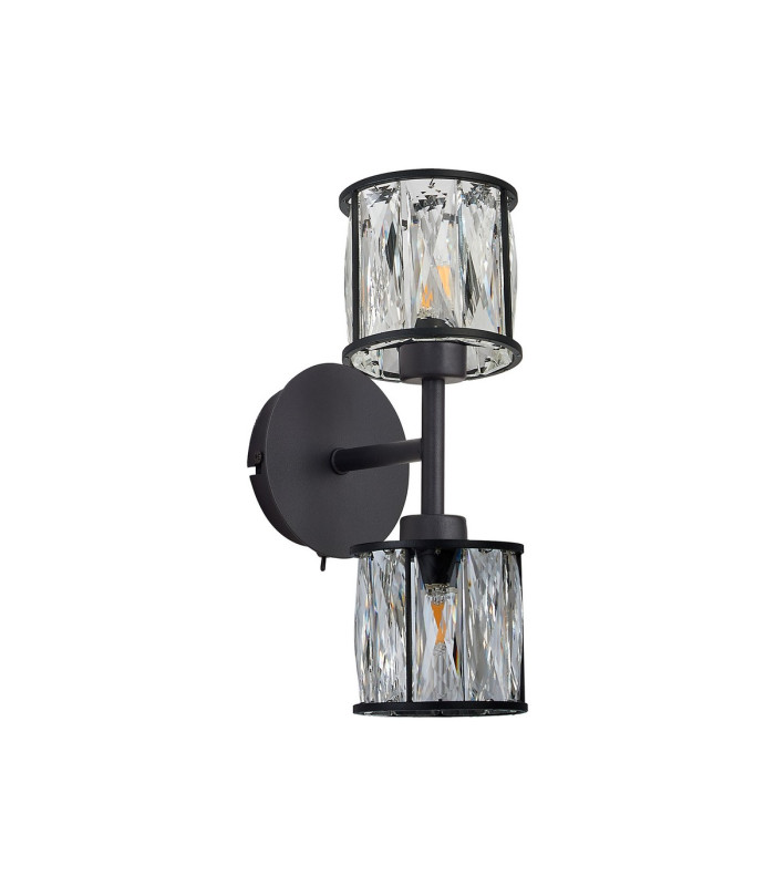 Keene 2 Light G9 Switched Up / Down Wall Lamp Sand Black / Clear Crystal Shade-4