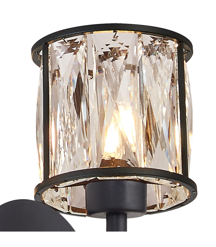 Keene 2 Light G9 Switched Up / Down Wall Lamp Sand Black / Clear Crystal Shade-6
