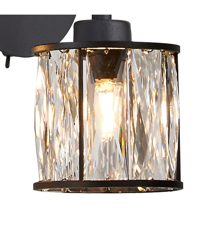 Keene 2 Light G9 Switched Up / Down Wall Lamp Sand Black / Clear Crystal Shade-7