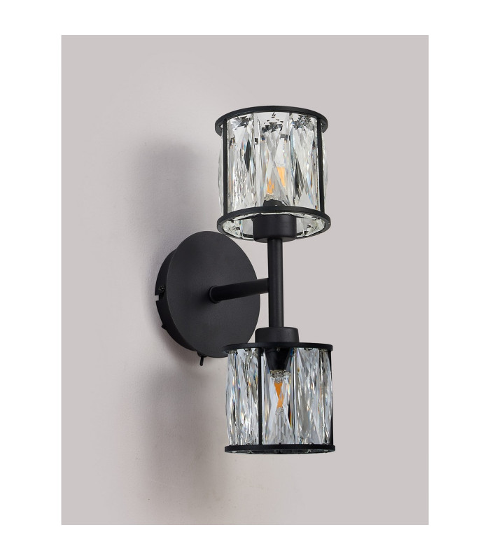Keene 2 Light G9 Switched Up / Down Wall Lamp Sand Black / Clear Crystal Shade-13