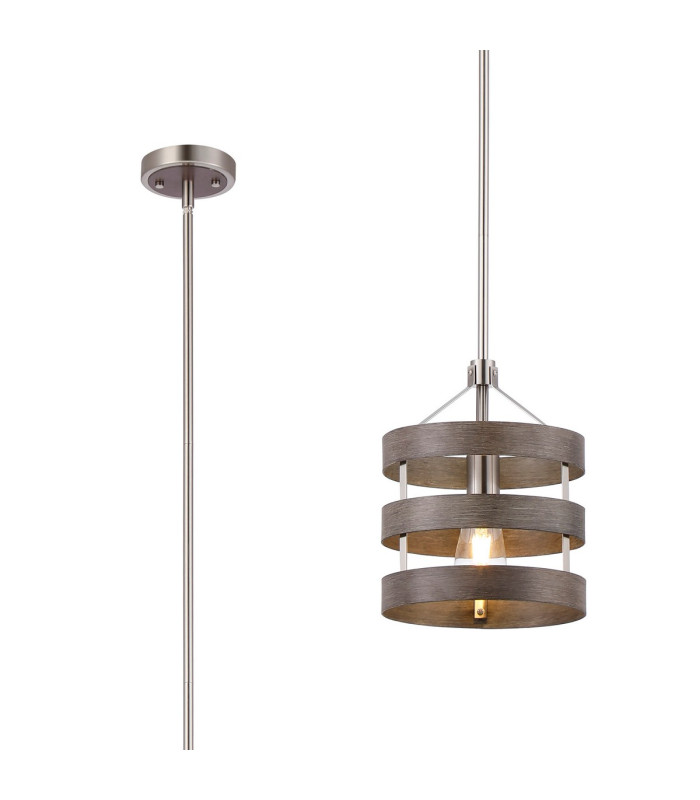Georgetown 24cm Multi Height Pendant/Semi Flush 1 Light E27 Satin Nickel/Grey Wood-1