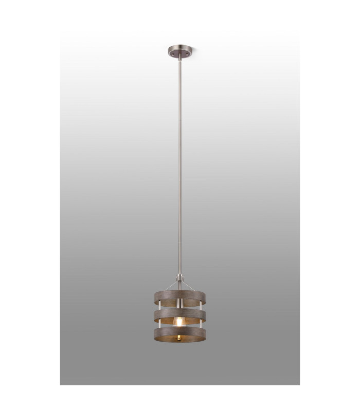Georgetown 24cm Multi Height Pendant/Semi Flush 1 Light E27 Satin Nickel/Grey Wood-3