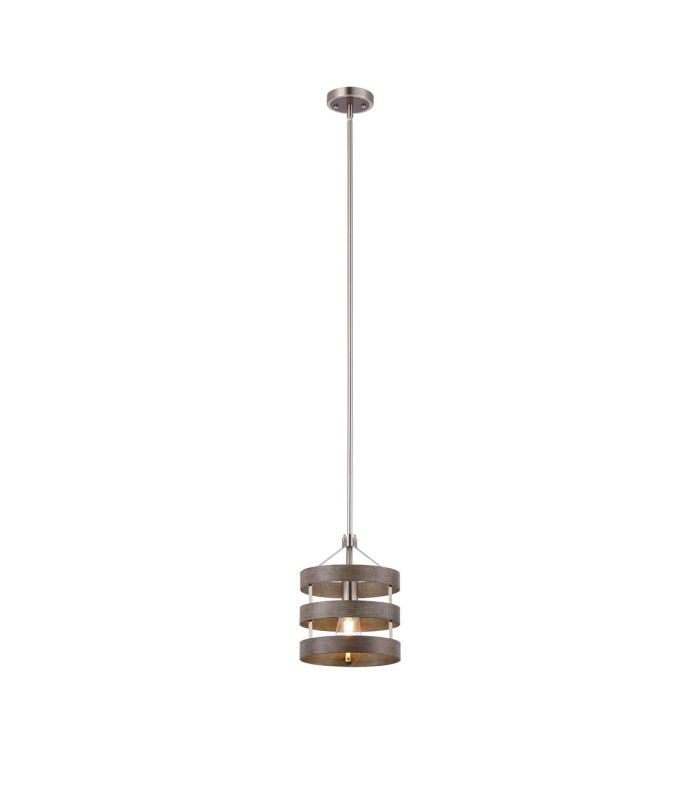 Georgetown 24cm Multi Height Pendant/Semi Flush 1 Light E27 Satin Nickel/Grey Wood-7