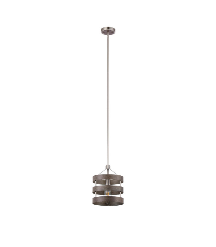 Georgetown 24cm Multi Height Pendant/Semi Flush 1 Light E27 Satin Nickel/Grey Wood-8