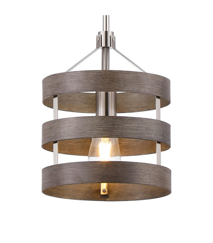 Georgetown 24cm Multi Height Pendant/Semi Flush 1 Light E27 Satin Nickel/Grey Wood-10