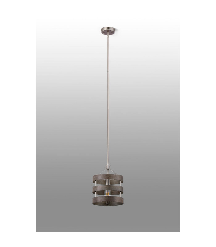 Georgetown 24cm Multi Height Pendant/Semi Flush 1 Light E27 Satin Nickel/Grey Wood-11