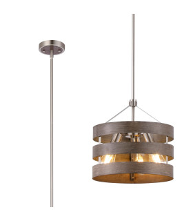 Georgetown 35cm Multi Height Pendant/Semi Flush 3 Light E27 Satin Nickel/Grey Wood-1