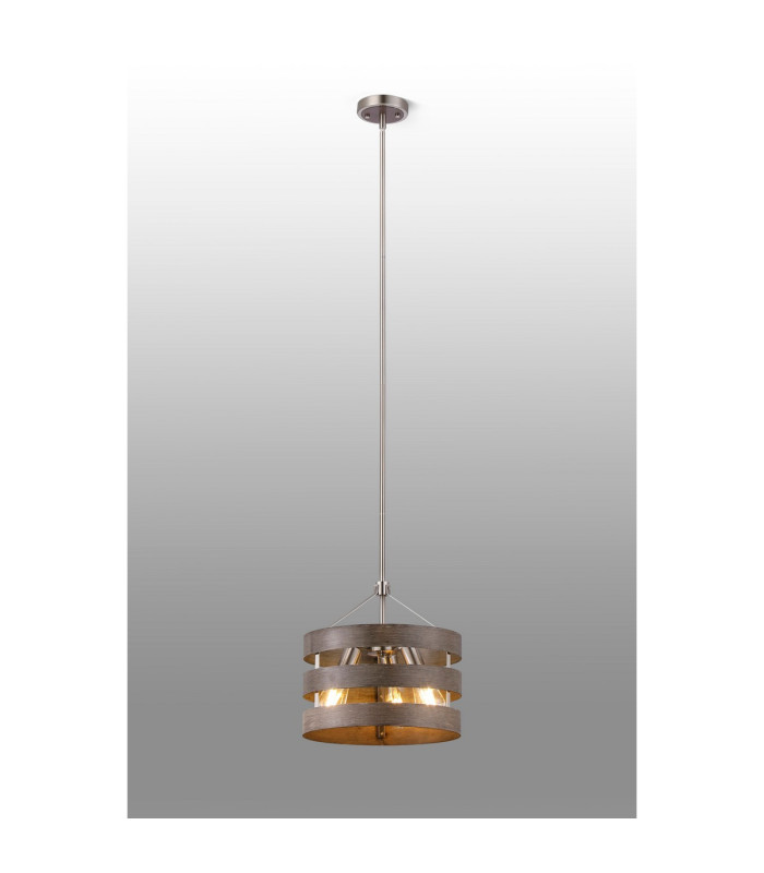 Georgetown 35cm Multi Height Pendant/Semi Flush 3 Light E27 Satin Nickel/Grey Wood-3