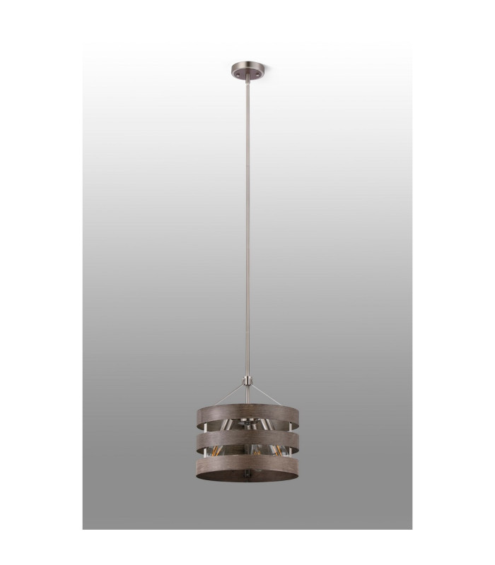 Georgetown 35cm Multi Height Pendant/Semi Flush 3 Light E27 Satin Nickel/Grey Wood-8