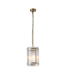 Butler 20.5cm Pendant 1 Light E27 Antique Brass / Narrow Ribbed Clear (B) Glass-1
