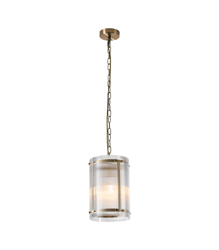 Butler 20.5cm Pendant 1 Light E27 Antique Brass / Narrow Ribbed Clear (B) Glass-1