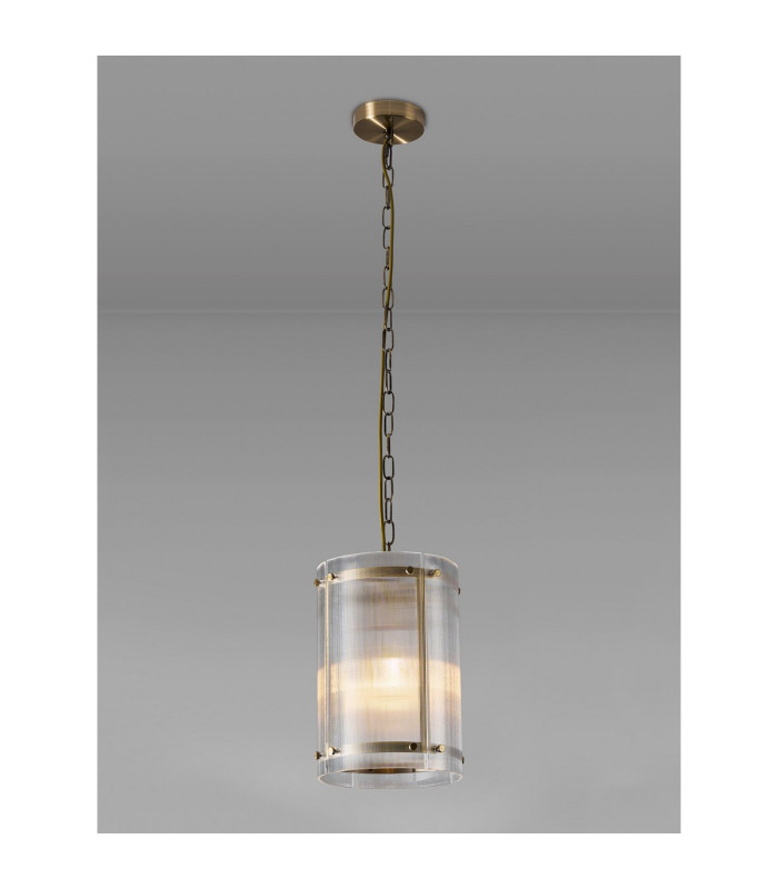 Butler 20.5cm Pendant 1 Light E27 Antique Brass / Narrow Ribbed Clear (B) Glass-3