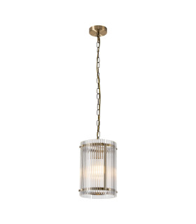 Butler 20.5cm Pendant 1 Light E27 Antique Brass / Wide Ribbed Clear (C) Glass-1