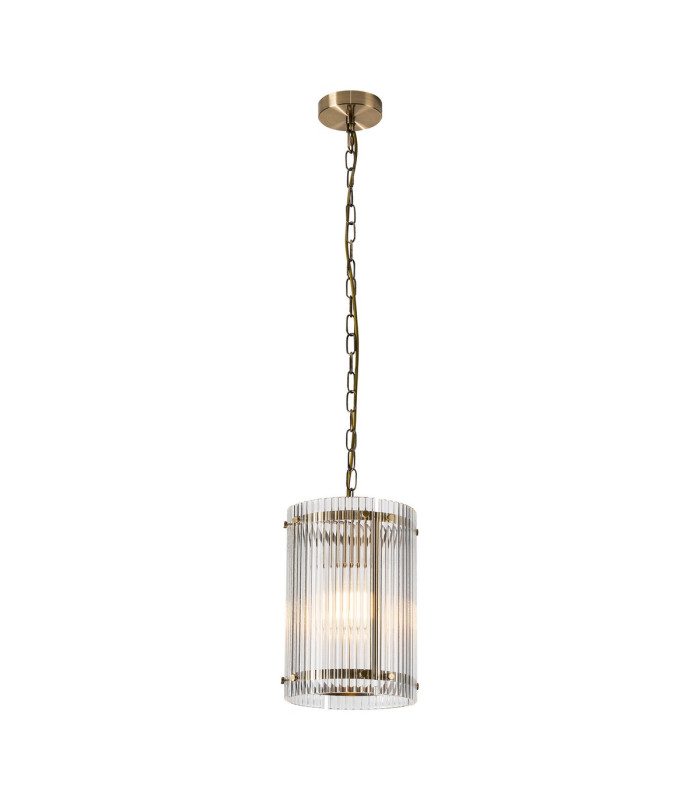 Butler 20.5cm Pendant 1 Light E27 Antique Brass / Wide Ribbed Clear (C) Glass-1