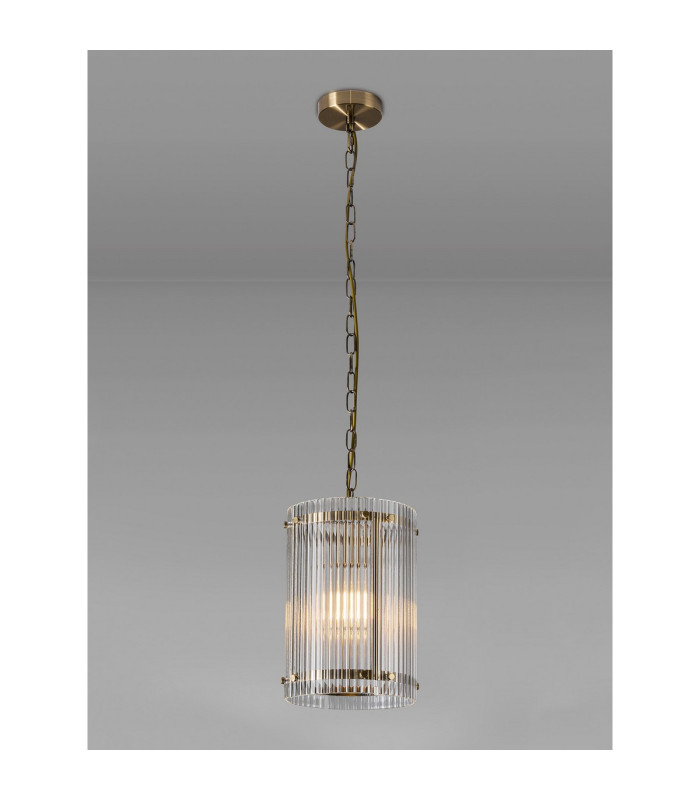 Butler 20.5cm Pendant 1 Light E27 Antique Brass / Wide Ribbed Clear (C) Glass-3