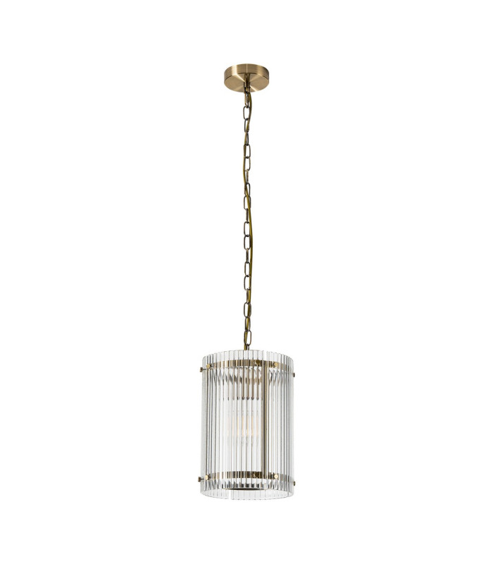 Butler 20.5cm Pendant 1 Light E27 Antique Brass / Wide Ribbed Clear (C) Glass-4
