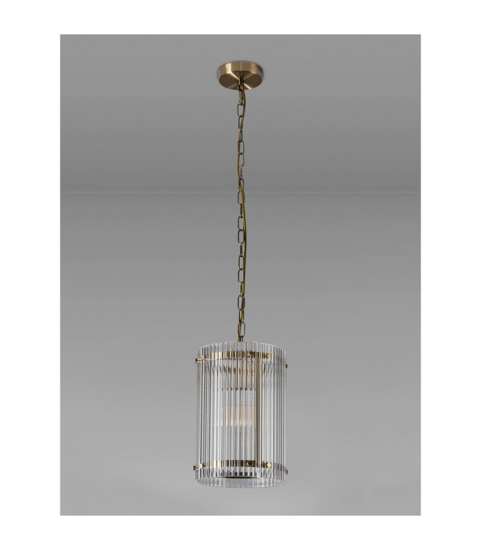 Butler 20.5cm Pendant 1 Light E27 Antique Brass / Wide Ribbed Clear (C) Glass-7