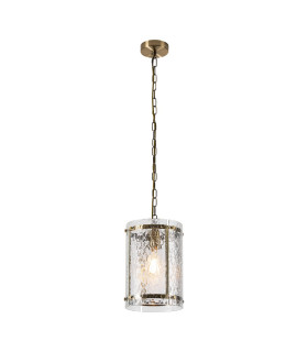 Butler 20.5cm Pendant 1 Light E27 Antique Brass / Cobbled Clear (D) Glass-1