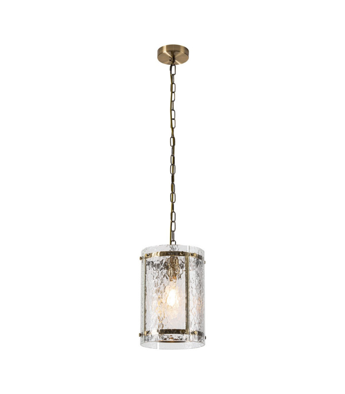 Butler 20.5cm Pendant 1 Light E27 Antique Brass / Cobbled Clear (D) Glass-1