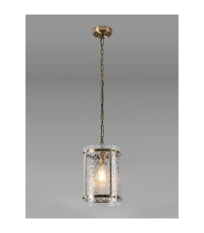 Butler 20.5cm Pendant 1 Light E27 Antique Brass / Cobbled Clear (D) Glass-3