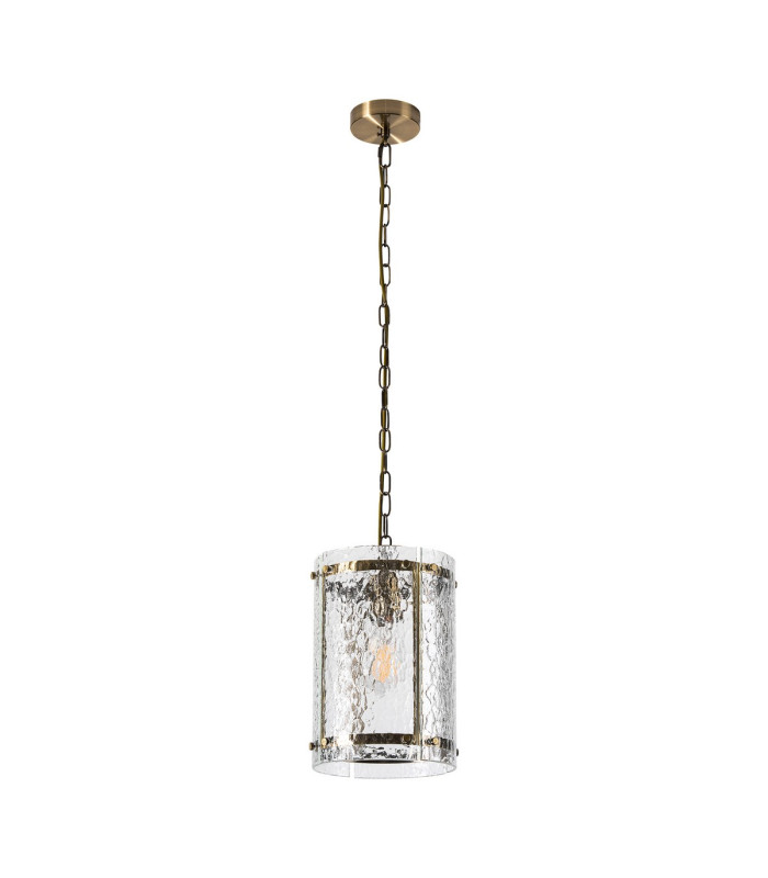 Butler 20.5cm Pendant 1 Light E27 Antique Brass / Cobbled Clear (D) Glass-4