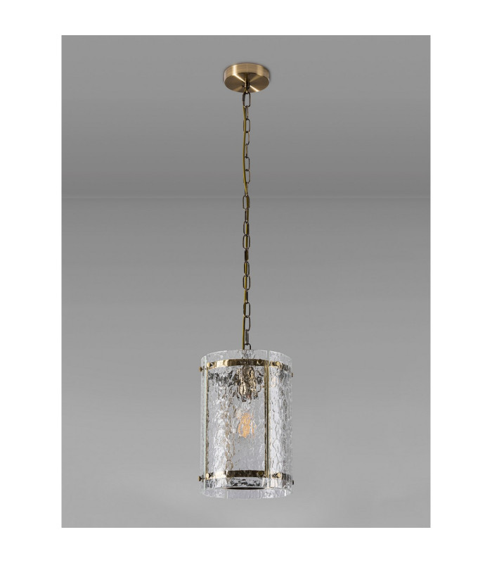 Butler 20.5cm Pendant 1 Light E27 Antique Brass / Cobbled Clear (D) Glass-7