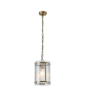 Butler 20.5cm Pendant 1 Light E27 Antique Brass / Rippled Clear (F) Glass-1