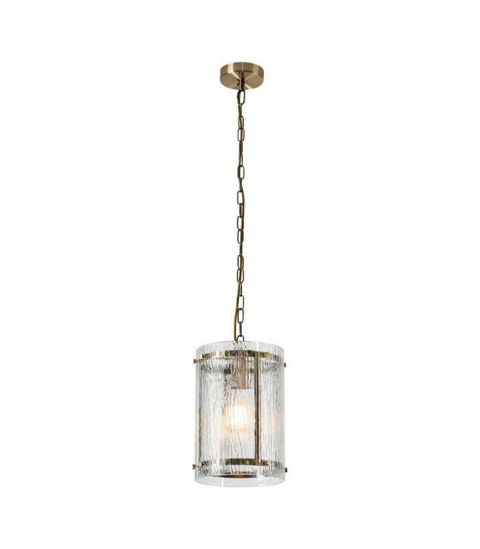 Butler 20.5cm Pendant 1 Light E27 Antique Brass / Rippled Clear (F) Glass-1