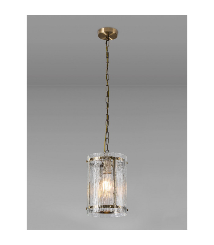 Butler 20.5cm Pendant 1 Light E27 Antique Brass / Rippled Clear (F) Glass-3