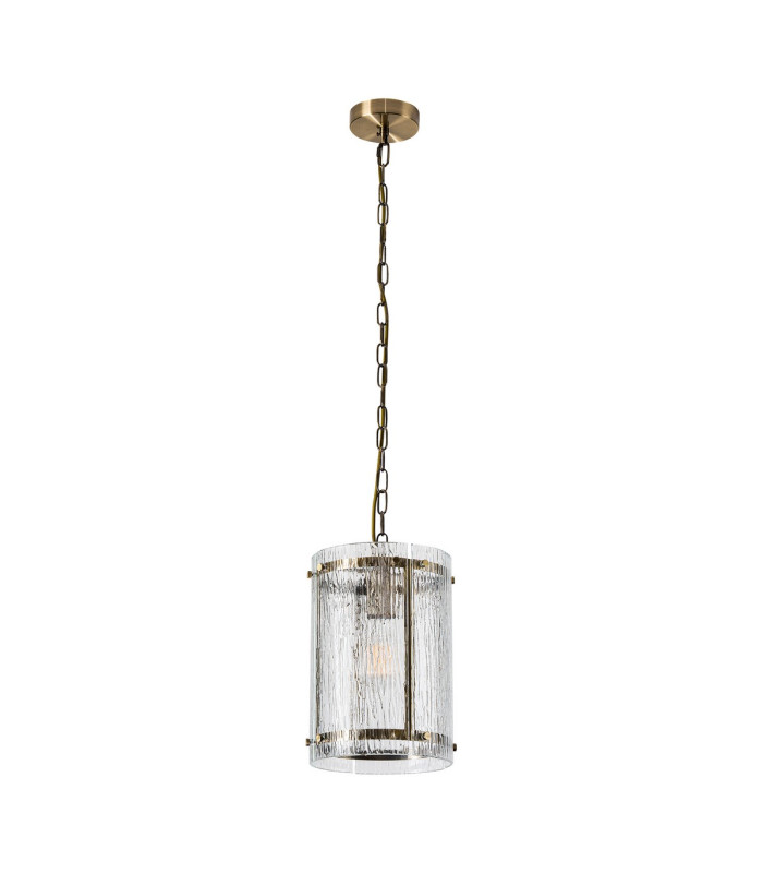 Butler 20.5cm Pendant 1 Light E27 Antique Brass / Rippled Clear (F) Glass-4