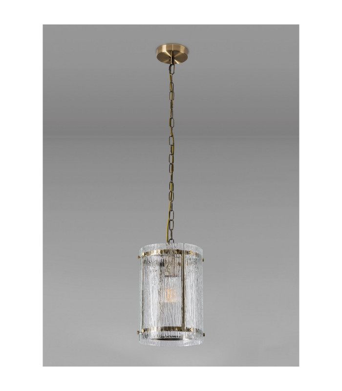 Butler 20.5cm Pendant 1 Light E27 Antique Brass / Rippled Clear (F) Glass-7