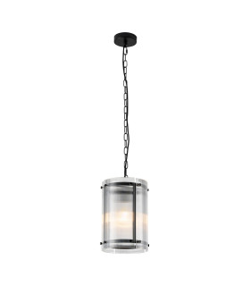 Butler 20.5cm Pendant 1 Light E27 Matt Black / Narrow Ribbed Clear (B) Glass-1