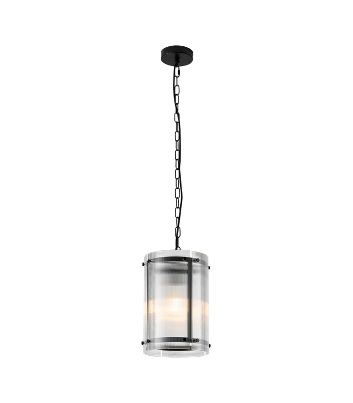 Butler 20.5cm Pendant 1 Light E27 Matt Black / Narrow Ribbed Clear (B) Glass-1