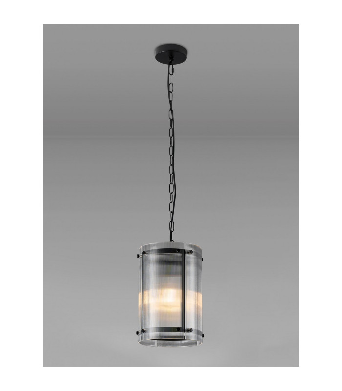 Butler 20.5cm Pendant 1 Light E27 Matt Black / Narrow Ribbed Clear (B) Glass-3