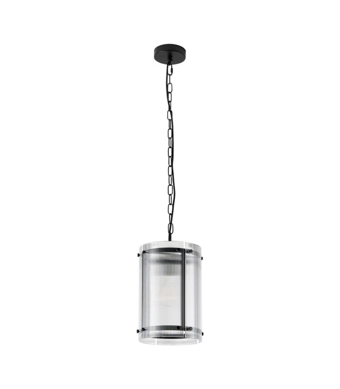 Butler 20.5cm Pendant 1 Light E27 Matt Black / Narrow Ribbed Clear (B) Glass-4