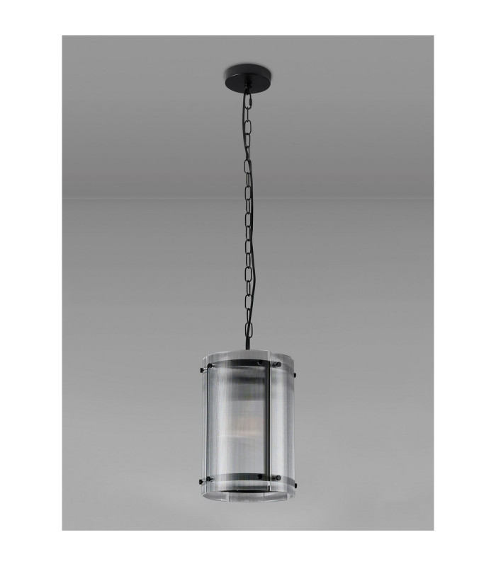 Butler 20.5cm Pendant 1 Light E27 Matt Black / Narrow Ribbed Clear (B) Glass-7