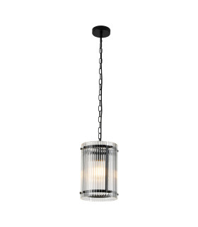 Butler 20.5cm Pendant 1 Light E27 Matt Black / Wide Ribbed Clear (C) Glass-1