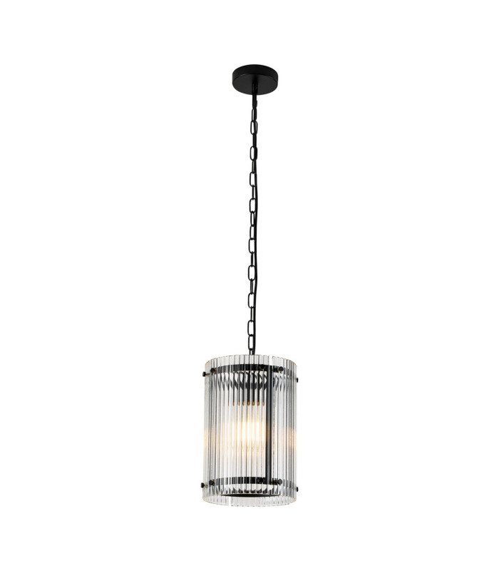 Butler 20.5cm Pendant 1 Light E27 Matt Black / Wide Ribbed Clear (C) Glass-1