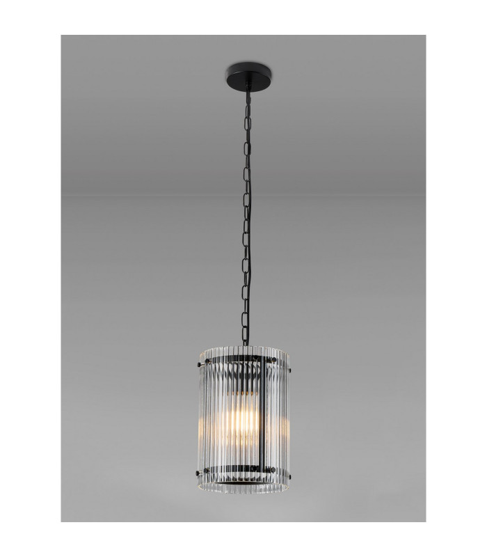 Butler 20.5cm Pendant 1 Light E27 Matt Black / Wide Ribbed Clear (C) Glass-3