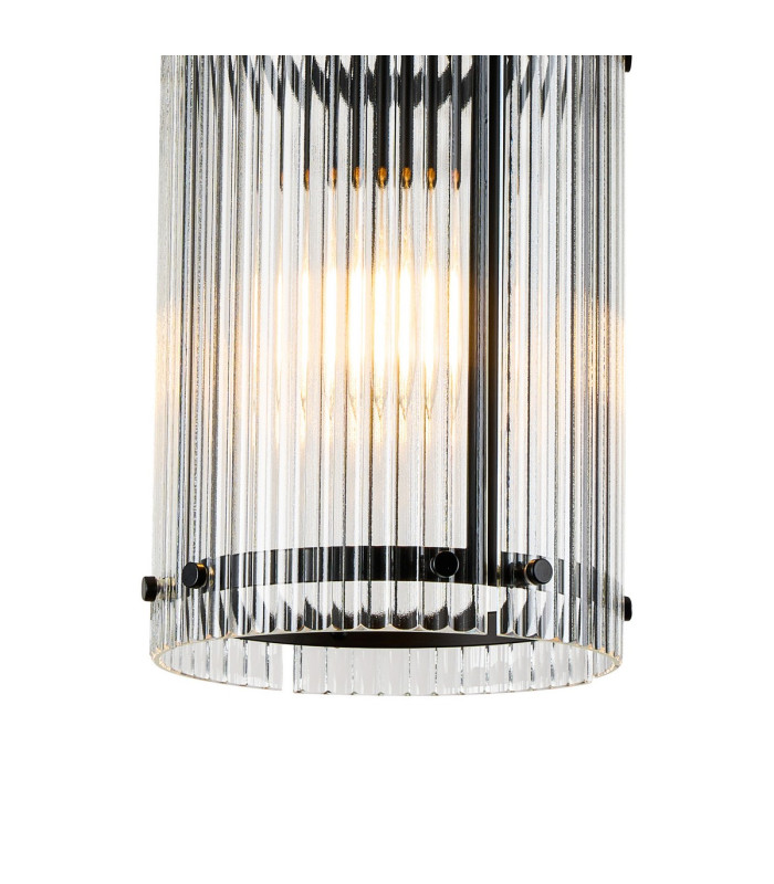 Butler 20.5cm Pendant 1 Light E27 Matt Black / Wide Ribbed Clear (C) Glass-6
