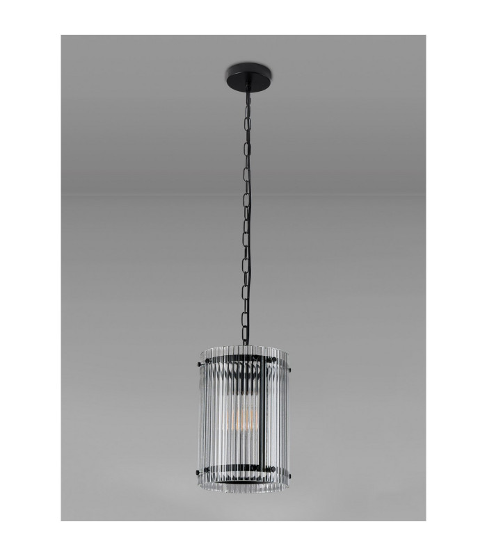 Butler 20.5cm Pendant 1 Light E27 Matt Black / Wide Ribbed Clear (C) Glass-7