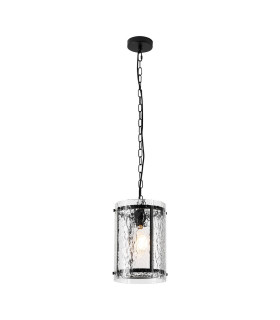 Butler 20.5cm Pendant 1 Light E27 Matt Black / Cobbled Clear (D) Glass-1