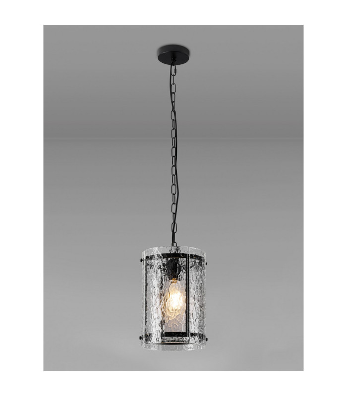 Butler 20.5cm Pendant 1 Light E27 Matt Black / Cobbled Clear (D) Glass-3