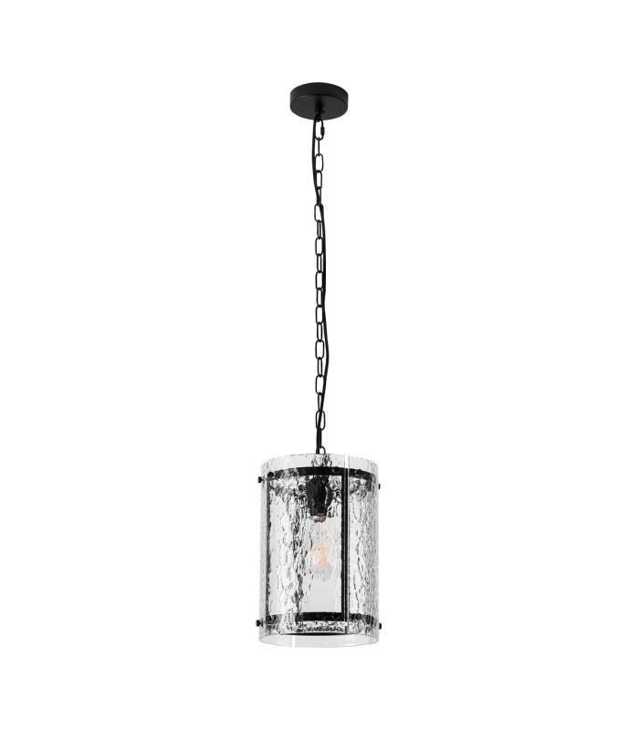 Butler 20.5cm Pendant 1 Light E27 Matt Black / Cobbled Clear (D) Glass-4