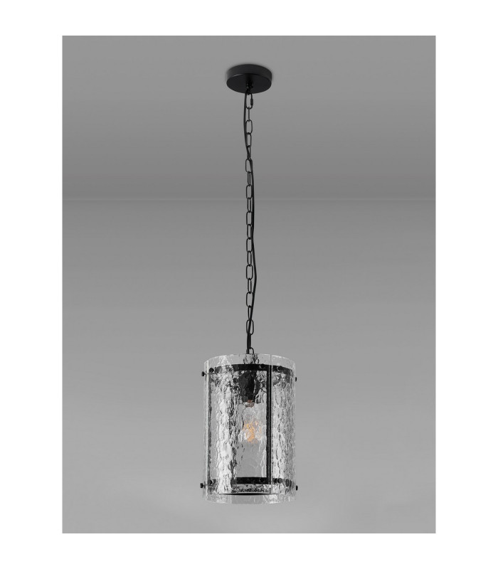 Butler 20.5cm Pendant 1 Light E27 Matt Black / Cobbled Clear (D) Glass-7