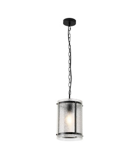Butler 20.5cm Pendant 1 Light E27 Matt Black / Seeded Clear (E) Glass-1