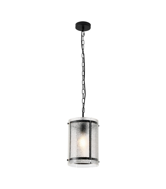 Butler 20.5cm Pendant 1 Light E27 Matt Black / Seeded Clear (E) Glass-1