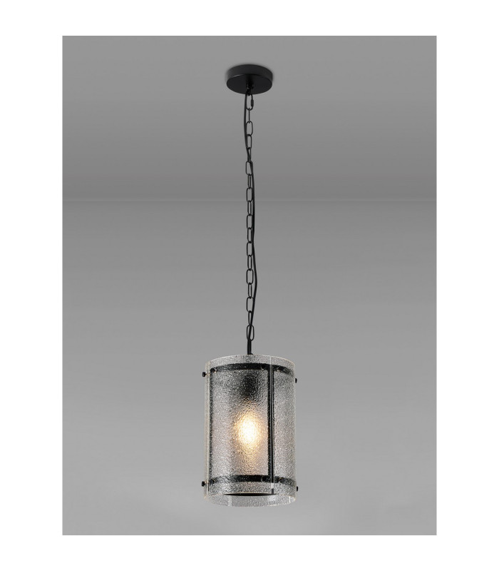 Butler 20.5cm Pendant 1 Light E27 Matt Black / Seeded Clear (E) Glass-3