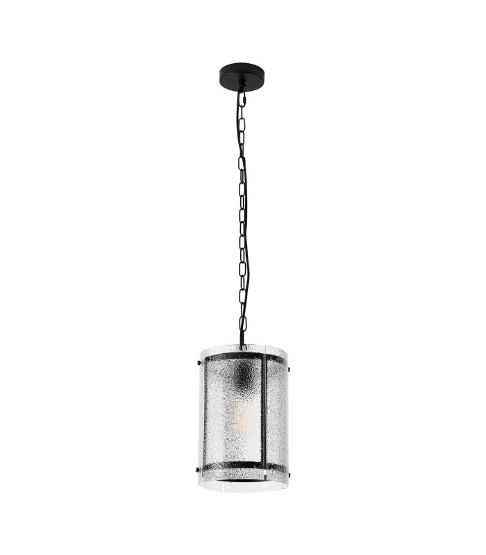 Butler 20.5cm Pendant 1 Light E27 Matt Black / Seeded Clear (E) Glass-4