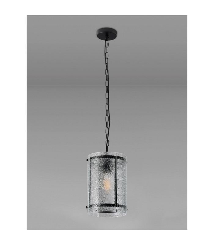 Butler 20.5cm Pendant 1 Light E27 Matt Black / Seeded Clear (E) Glass-7